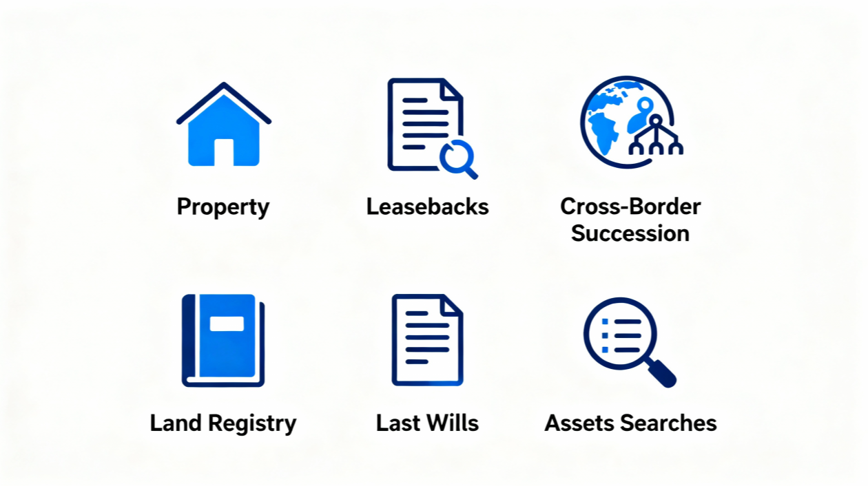 French Real-estate law, cross-border successions, assets tracing and discovery.